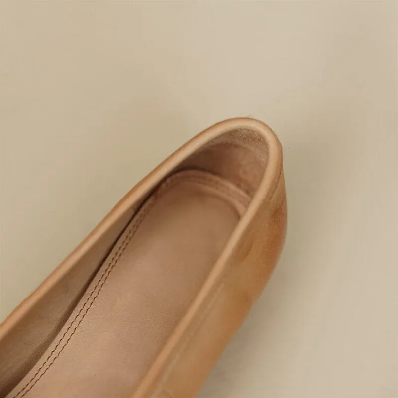 All Leather Ballet Flats with Bow Square Toe in Black/Apricot