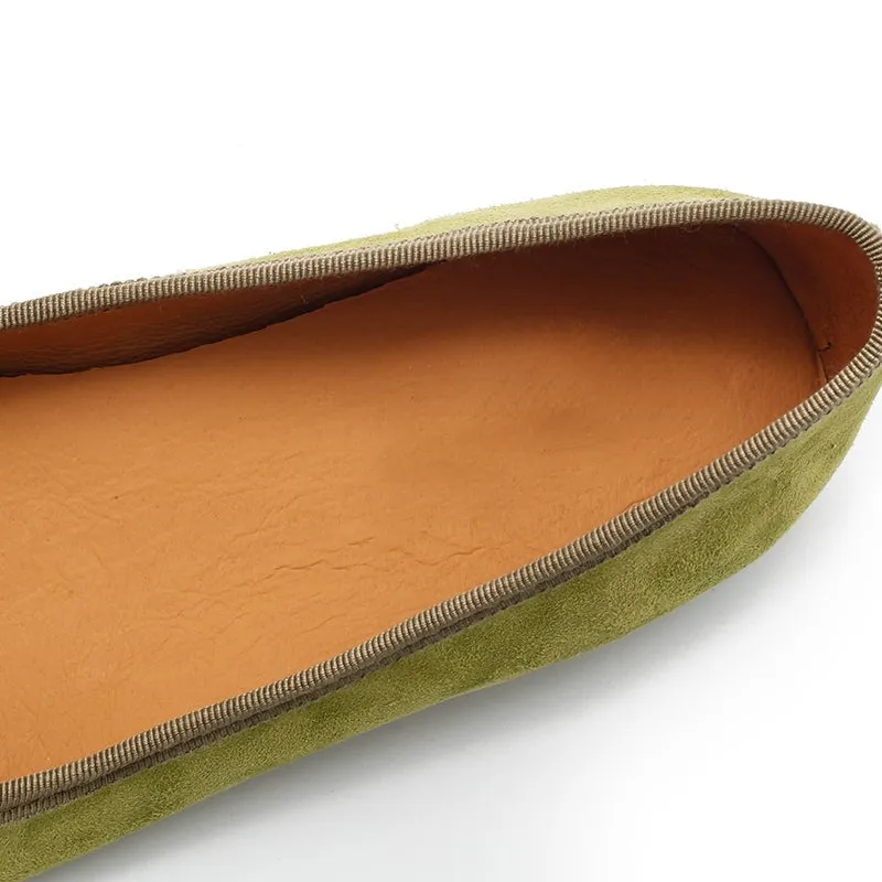 Bow-Detail Round Toe Suede Sheepskin Ballerina Shoes in Green/Pink/Khaki/Apricot/Yellow