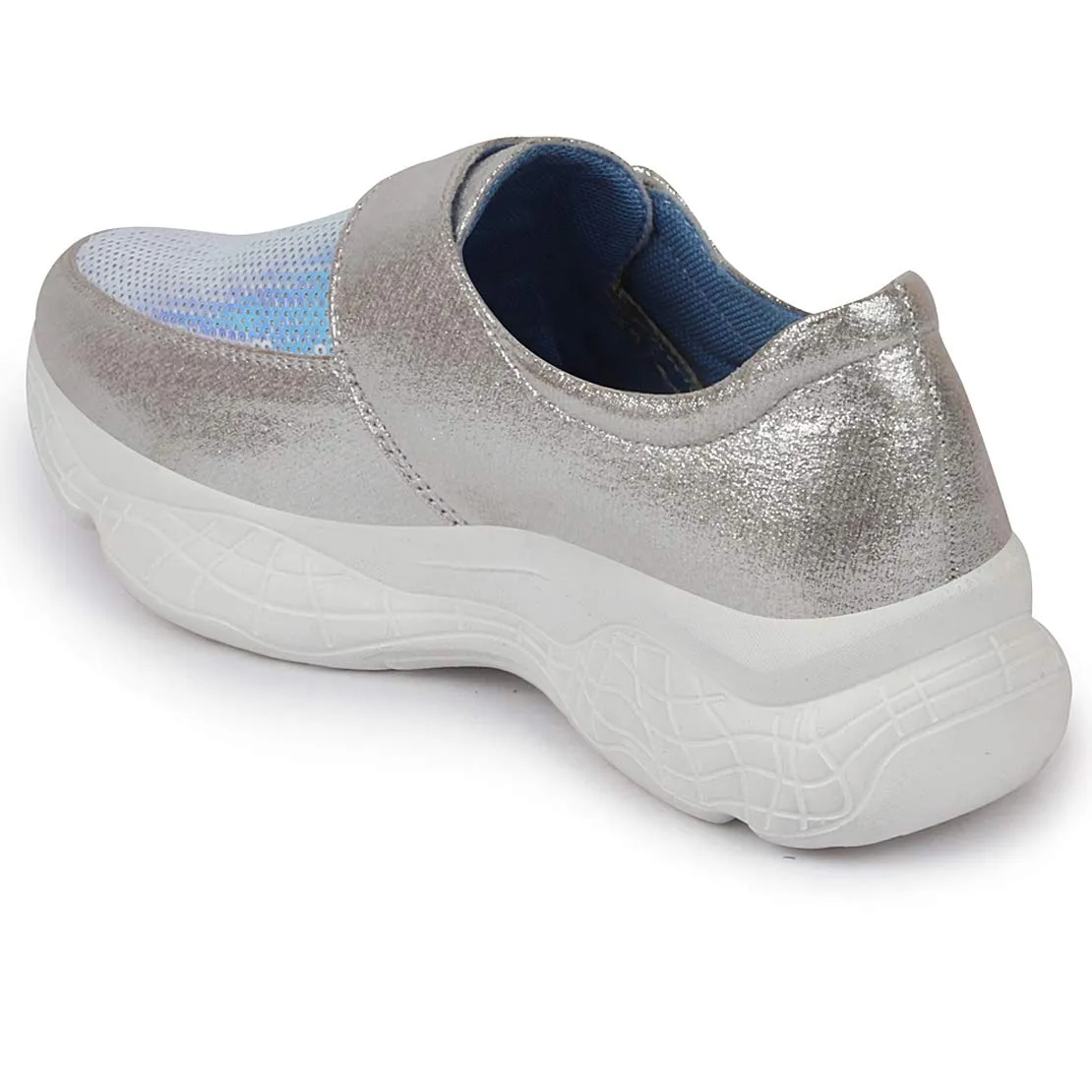 FAUSTO Women's FST 1328 SILVER-39 Silver Stylish Hook & Loop Sneakers (6 UK)