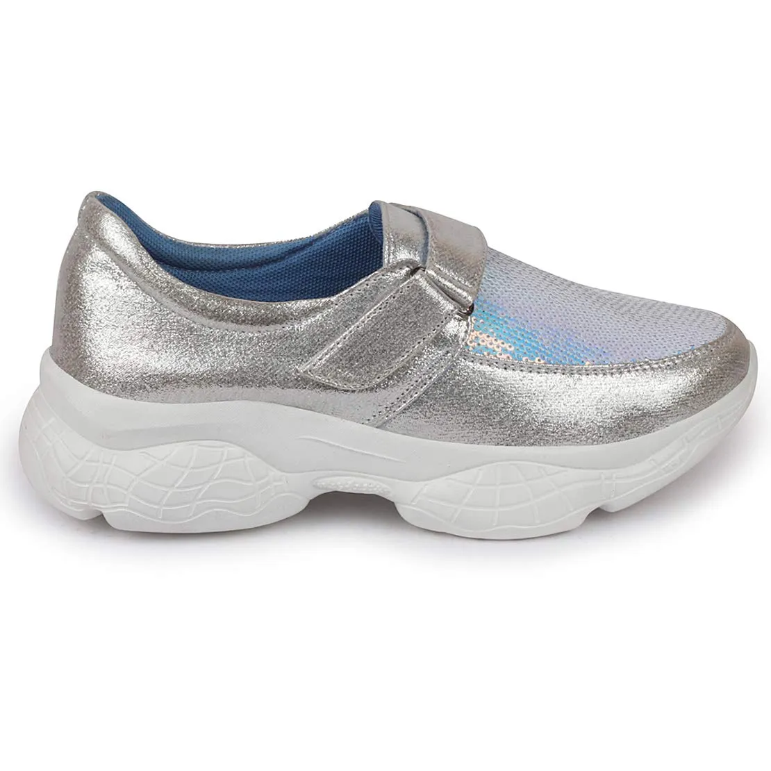 FAUSTO Women's FST 1328 SILVER-39 Silver Stylish Hook & Loop Sneakers (6 UK)