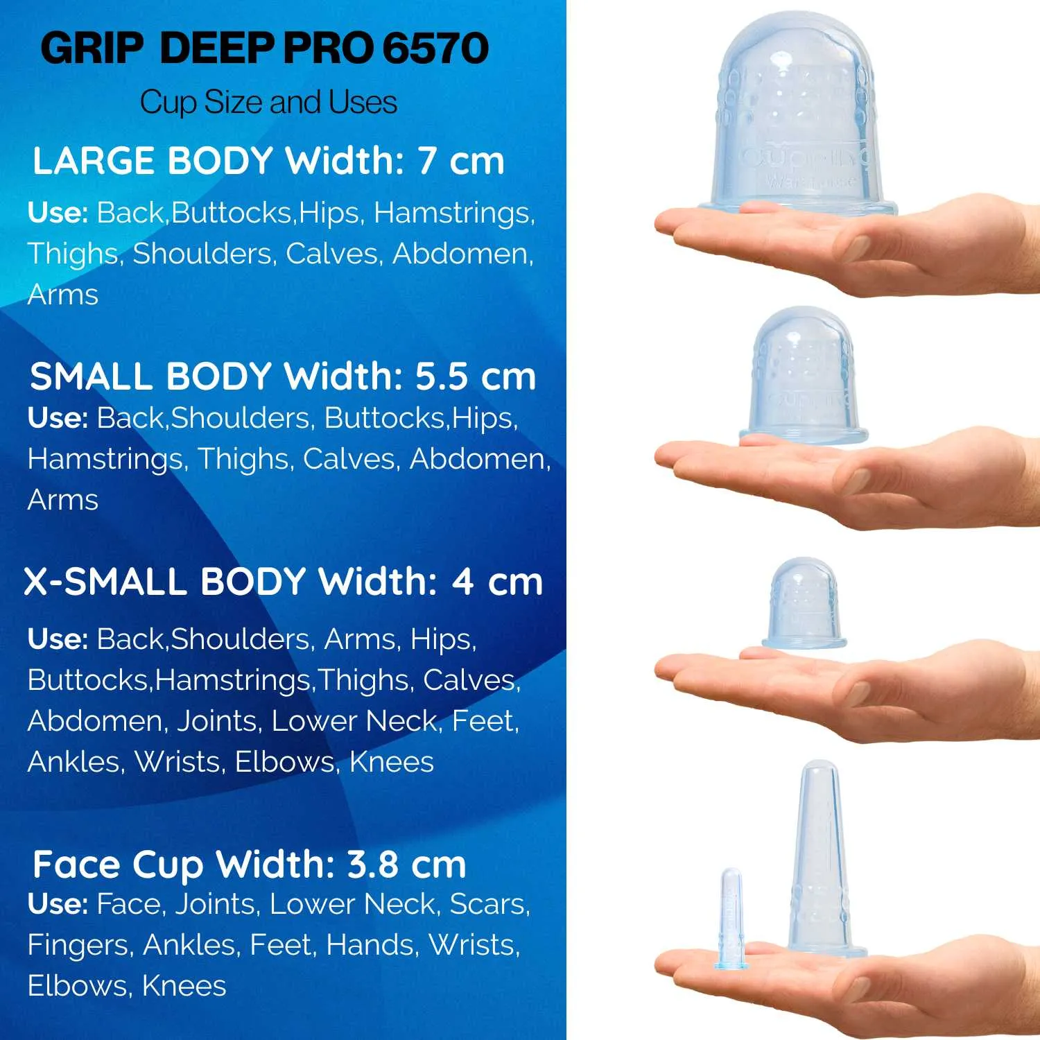 GRIP DEEP PRO 6570- Professional Face and Body Cupping Set -Harder Silicone