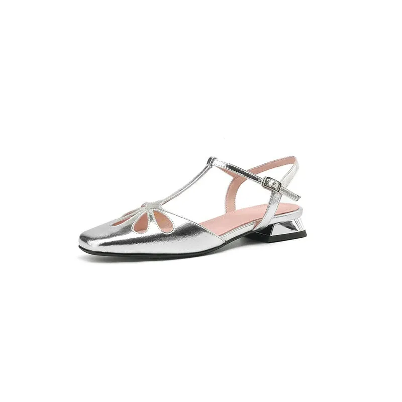 Handmade Sandals Mary Jane Flats T Strap Detail in Red/Beige/Silver