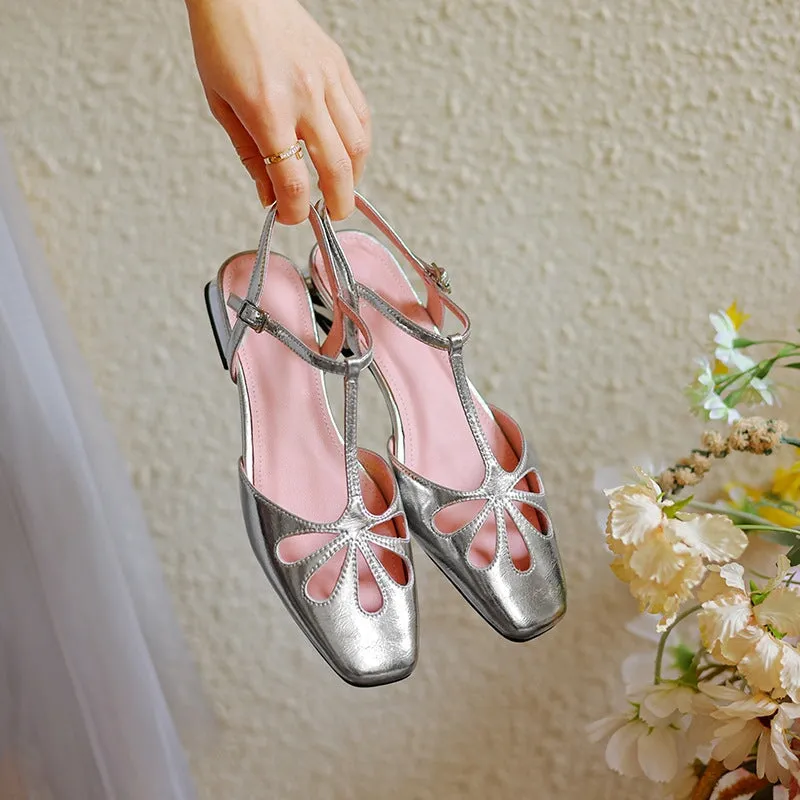 Handmade Sandals Mary Jane Flats T Strap Detail in Red/Beige/Silver