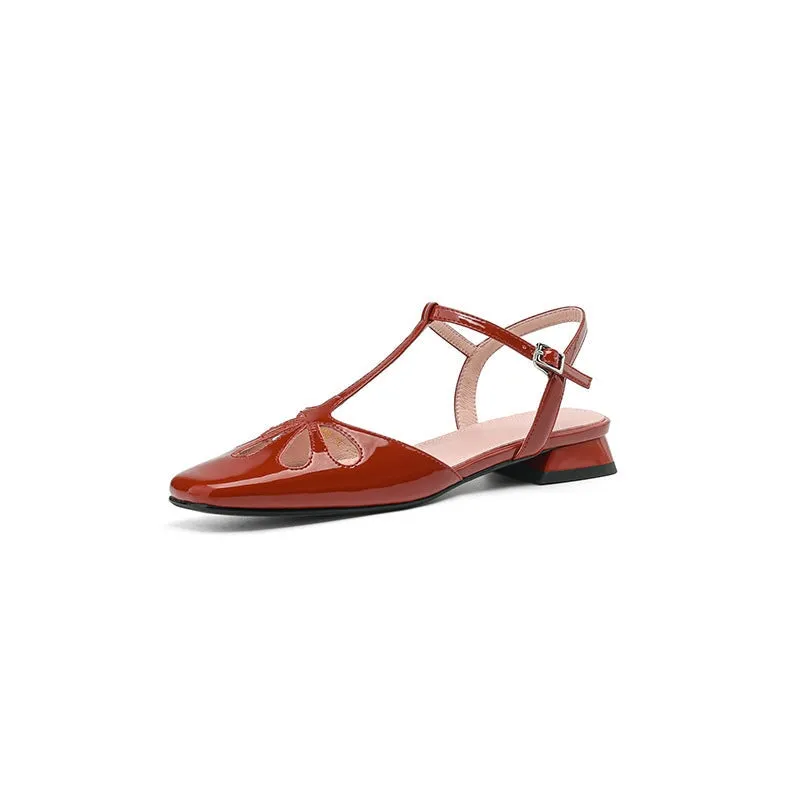 Handmade Sandals Mary Jane Flats T Strap Detail in Red/Beige/Silver