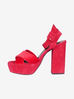 Red suede open toe strappy heels - size EU 40