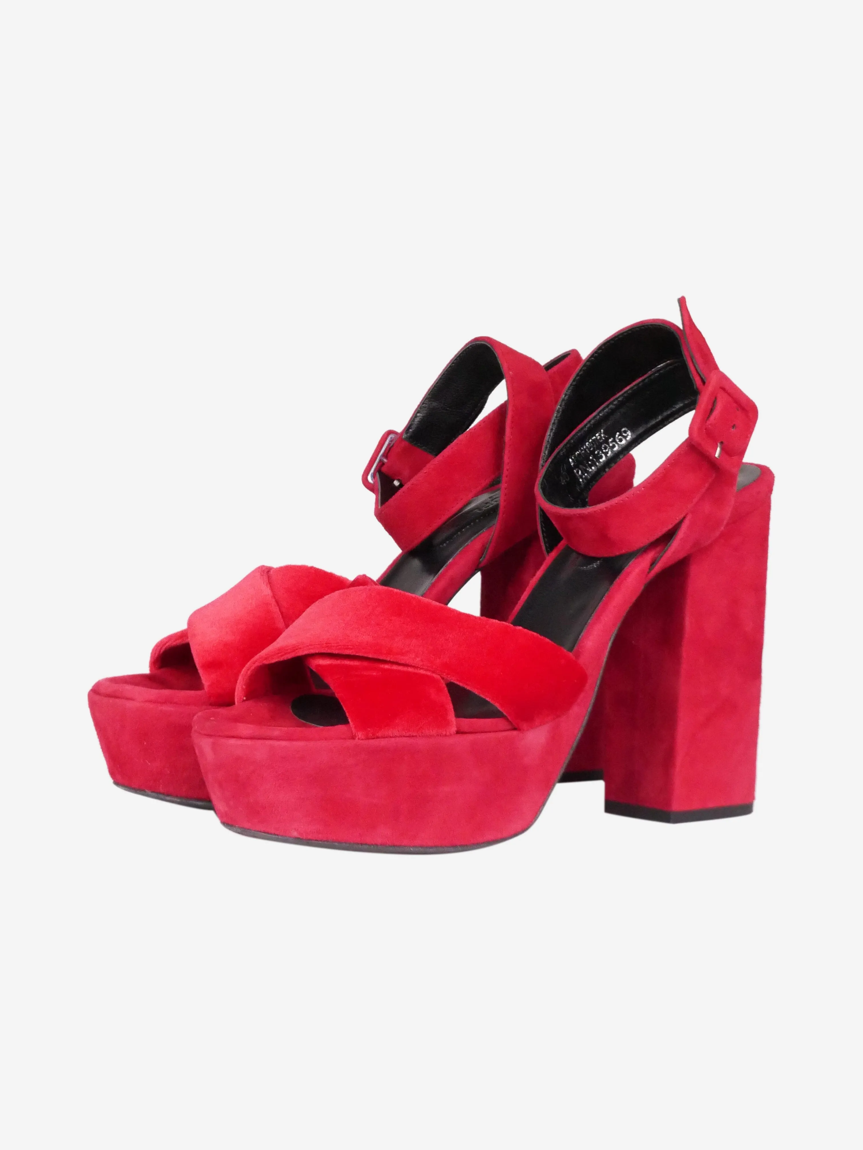 Red suede open toe strappy heels - size EU 40