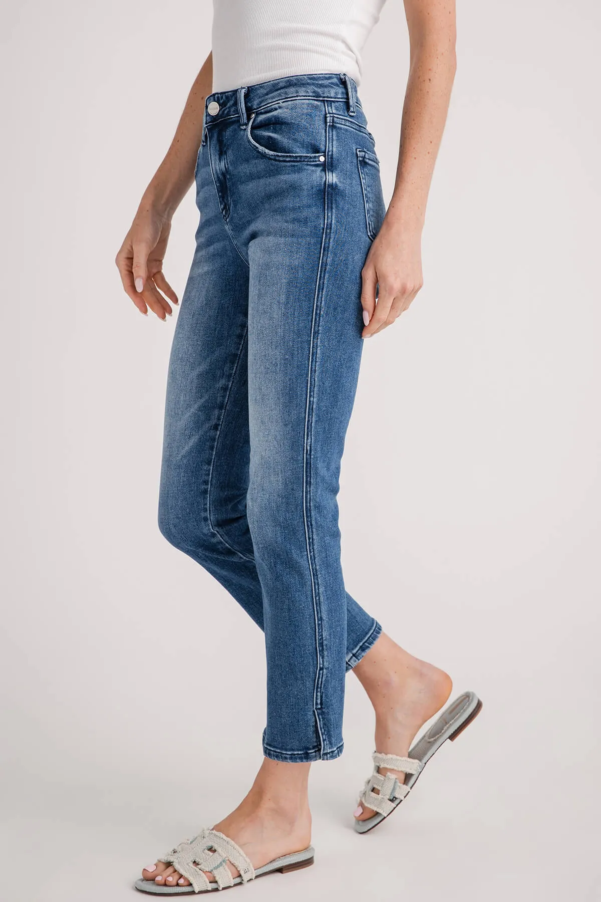 Risen Blair Mid Rise Slim Side Slit Straight Leg Jeans