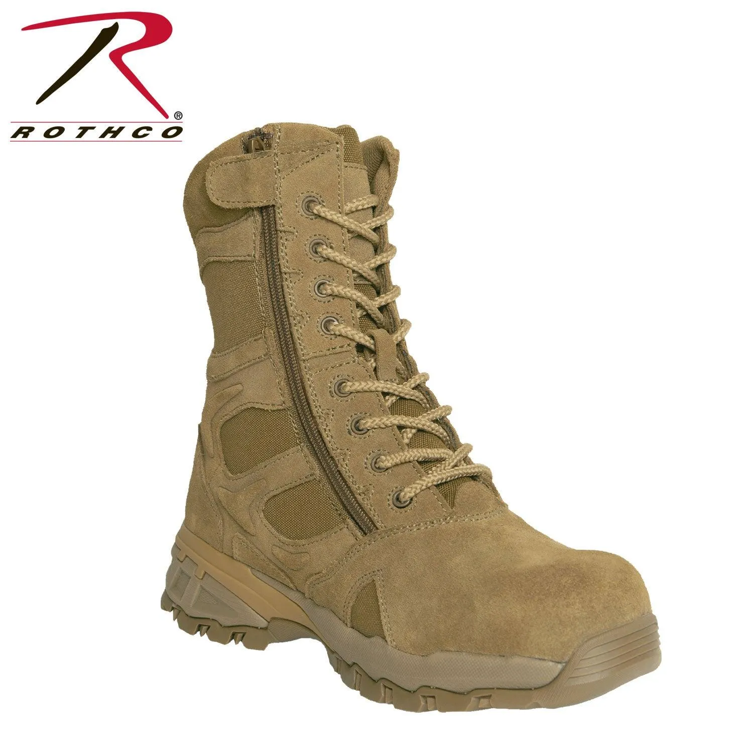 Rothco Forced Entry Composite Toe AR 670-1 Coyote Brown Side Zip Tactical Boot - 8 Inch