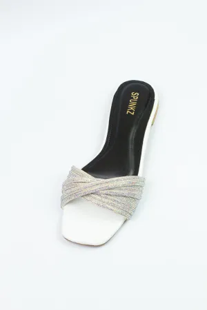 Spunkz White Mash Flats - Rhinestone Decor Mash Flat Slides