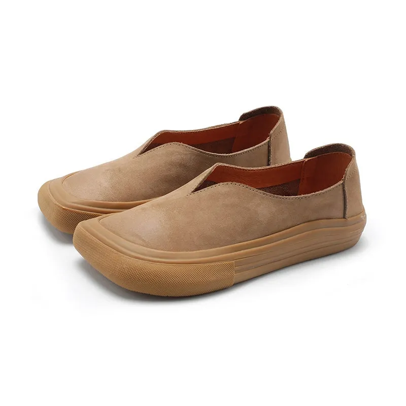 Square Toe Flats Nubuck Leather Loafers For Women Handmade in 5 Colors