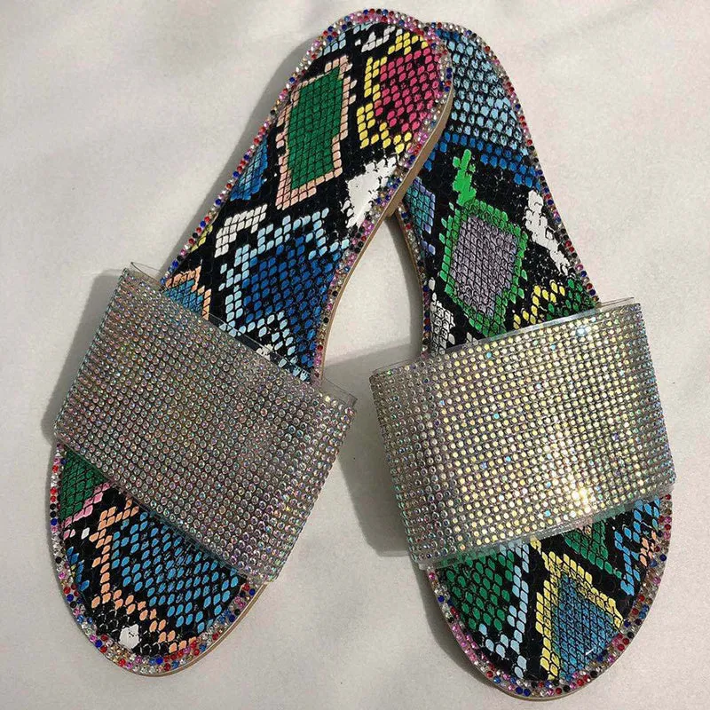 Summer Women's Multicolor Shining Diamond Fashion Flat Sandals