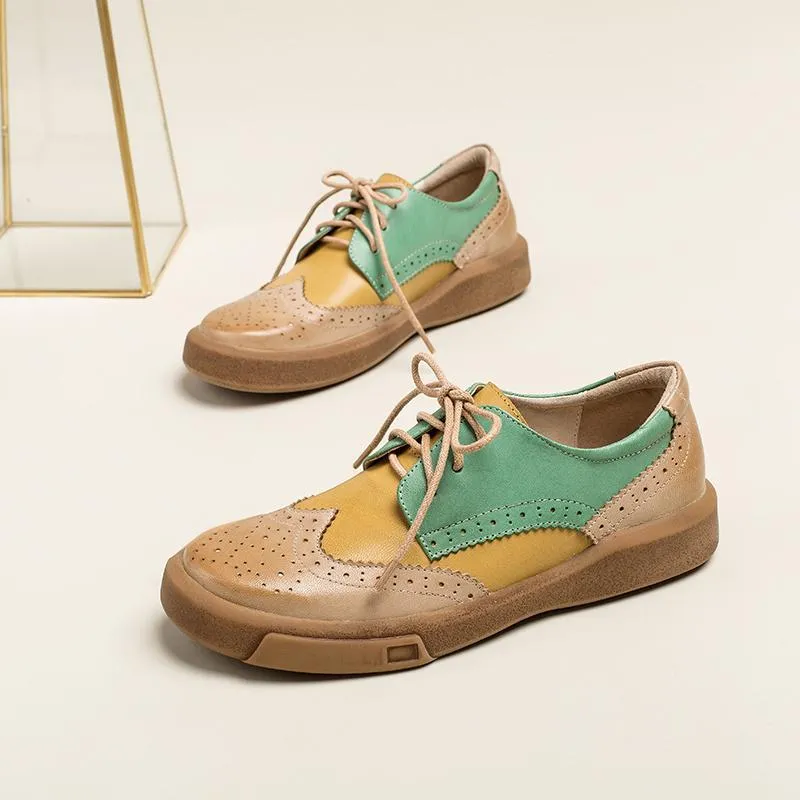 Womens Wingtip Shoes Handmade Sheepskin Full Brogues Oxfords & Tie Flats Elegant